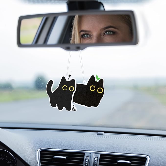 Car Air Fresheners Set - 6Pcs Cute Black Cat Freshener Hanging Ornaments Refresh Air Fragrant Pendant Essential Gift For Car Accessories Decoration Interior Home Household Long-Lasting Scent