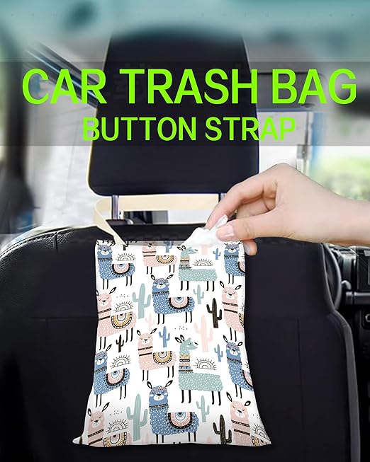 Car Garbage Can, Hanging Car Trash Can Bag for Back Seat Organizer, Cute Llamas