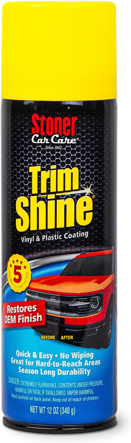 Stoner Car Care 91034 Trim Shine – Black Trim and Plastic Restorer for Cars – Vinyl and Plastic Trim Protectant Coating for Interior and Exterior Use – Fast-Drying No Sling – 12 oz