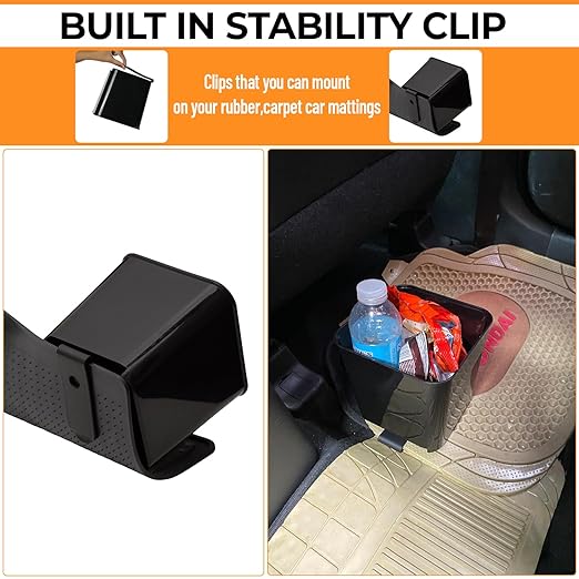 Car Trash Can Leakproof Mini Auto Organizers Storage Bin Container for Cars & Trucks with Floor Mat Clip Medium 2 Liters Capacity Black
