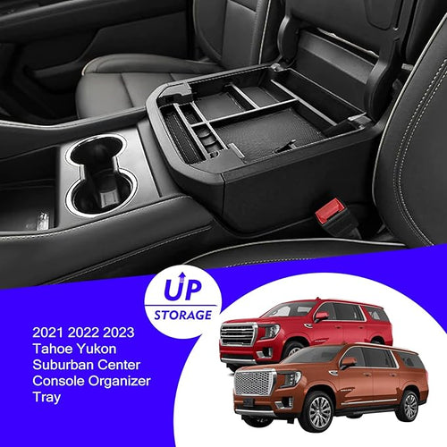 (Full Coverage) 2025 Suburban Yukon Tahoe Premier Sliding Console Tray Center Console Organizer Tray for GMC Yukon Chevy Tahoe Suburban 2021 2022-2024 2025 Armrest Storage Box 2023 Chevrolet Suburban