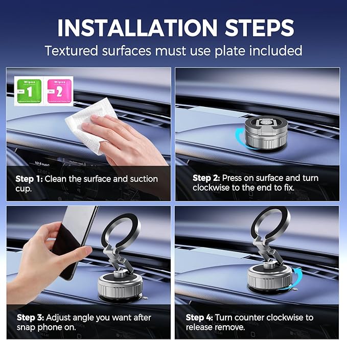 Reinforced Vacuum Magnetic Strong Suction Car Phone Holder,360 Adjustable Car Truck Mount for Magsafe iPhone 17 Pro Max 16 15 14 13 12 Air Plus,Magnet Cell Phone Ring Stand Tripod Automobile Cradles