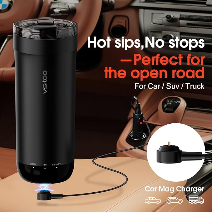 VSITOO S5 heated travel mug,16oz, Auto-Sensing AI Heats Drinks To 120-150°F Hands-Free. Temperature Control for All Cars, Perfect for Home/Office/Travel/Outdoor, Ideal Gift for Coffee Lovers - Black