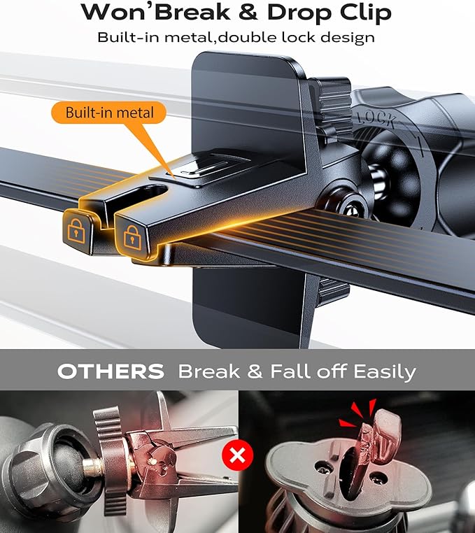 VICSEED Phone Mount for Car with Double Lock Clip, Air Vent Cell Phone Car Mount, Universal Car Phone Holder, 360° Rotation Easy Clamp Phone Stand for iPhone 17 Pro Max Android Samsung, Blue