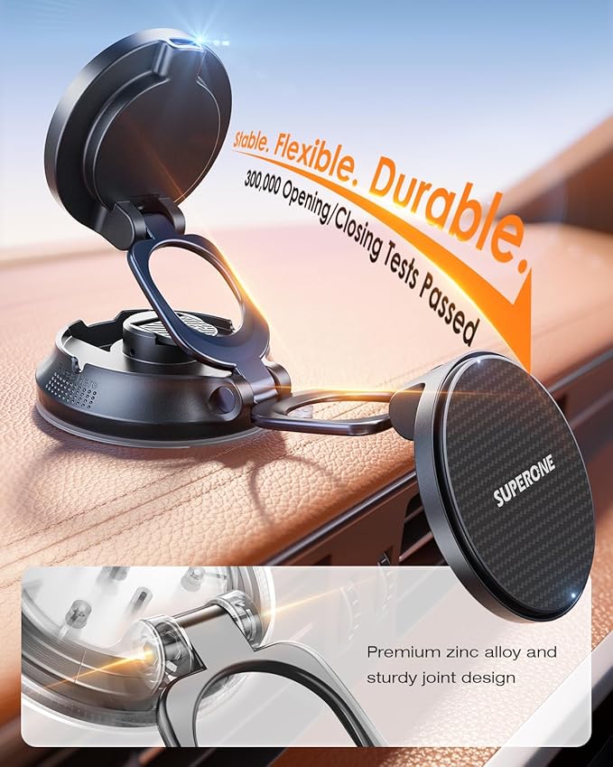 SUPERONE for MagSafe Car Mount Charger, 15W Magnetic Wireless Car Charger with Suction Cup, [Windshield+Dash] 360° Vacuum Phone Holders for Your Car for iPhone 17 16 15 14 13 12 Samsung with MagSafe