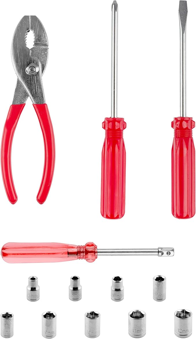 Roadside Emergency Car Kit - 30-Piece Road Trip Essentials Tool Set with Jumper Cables and Carrying Case for Car, Truck, or RV by Stalwart (Gray/Red)