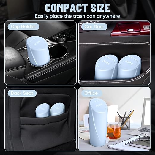 Car Trash Can Bin with Lid-2 Packs Car Garbage Can Cup Holder-Light Blue Mini Leakproof Vehicle Trash Garbage Can Bin with 40pcs Trash Bags-Car Organizers and Storage for Front Back Seat Accessories