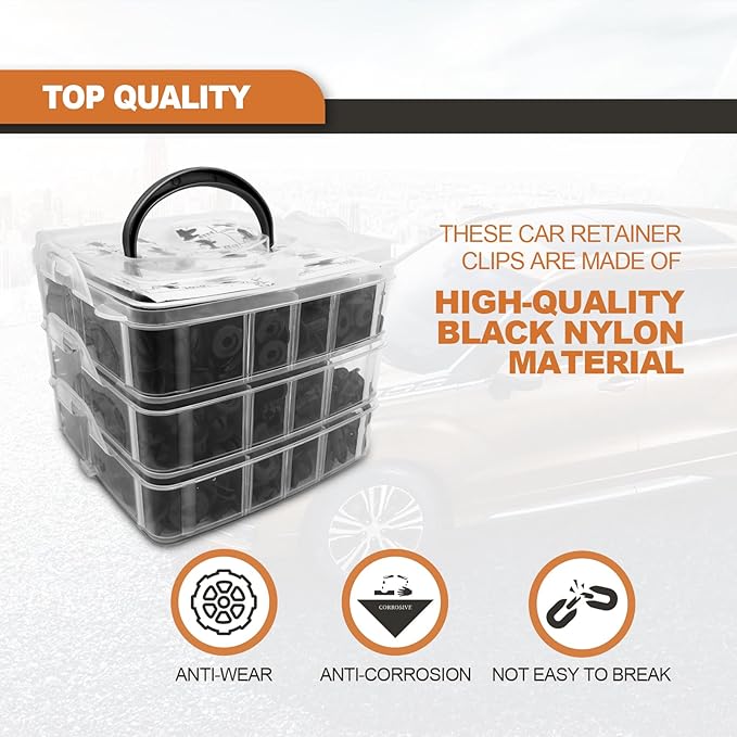 635PCS Auto Fasteners Car Push Retainer Clips Nylon Bumper Fender Rivets, 16 Most Popular Sizes with 10 Cable Ties Fasteners and Fasteners Remover Compatible with Toyota GM Ford Honda Acura Chrysler