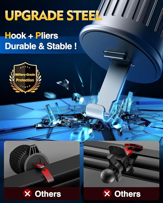 Military-Grade Construction Car Phone Holder Vent 2025 Cell Phone Mount Smartphone Upgraded Steel-Hook Clip Stand Universal Automobile Truck Cradle for iPhone 17 Pro Max 16 15 Samsung