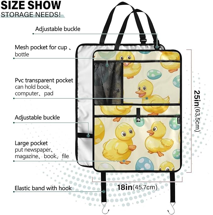 Light Yellow Duck Easter Egg 1 Pack Backseat Car Organizer with Storage Pockets Seat Back Organizers for Kids Kick Mats Backseat Protector Automotive