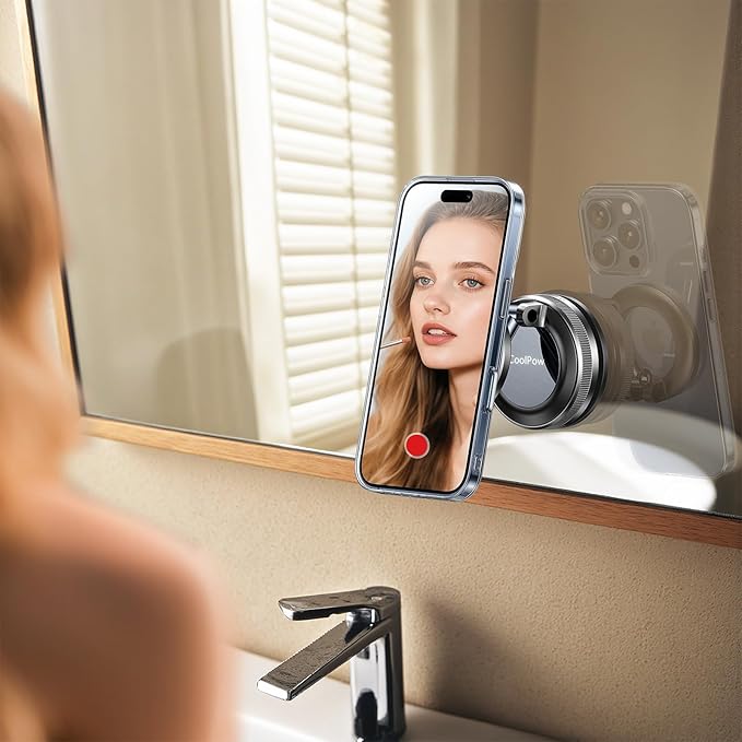 Coolpow【Newest Nano Gel Suction Cup Vacuum Magnetic Phone Holder for Car Phone Holder Mount【Movable Suction】Magsafe Car Mount Cell Phone Holders for Your Car Accessories for iPhone 17 Pro Max 16 15 14