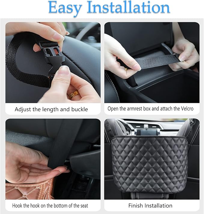 Modern Minimalist Car Seat Storage Bag - Black Faux Leather Caddy - Automotive Seat Back Organizer - 2 Compartments - Rectangular - Durable - Seat-back mounted - 15.35 x 3.94 x 10.63 inches