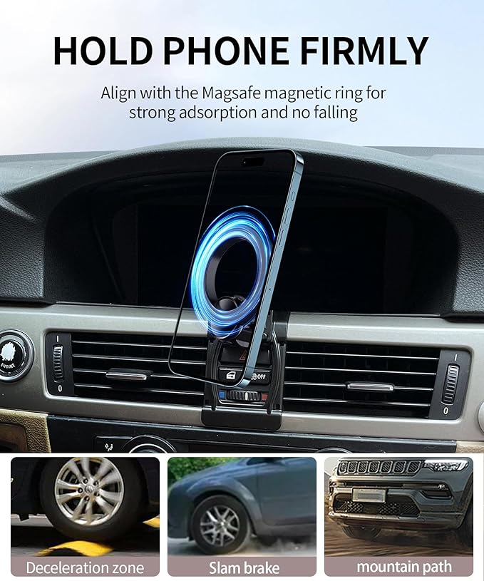 Car Phone Holder for 2005-2012 BMW 3 Series 2008-2013 M3 Accessories, 360° Rotation Phone Mount Compatible with MagSafe, Cell Phone Holder Does Not Affect Air Vent