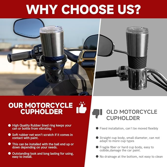 DREAMIZER Motorcycle Handlebar Drink Cup Holder Mount Water Bottle Holder with Mesh Basket Compatible with Harley Touring Road Glide Street Electra Glide Softail XL883 1200 1996-up, Black