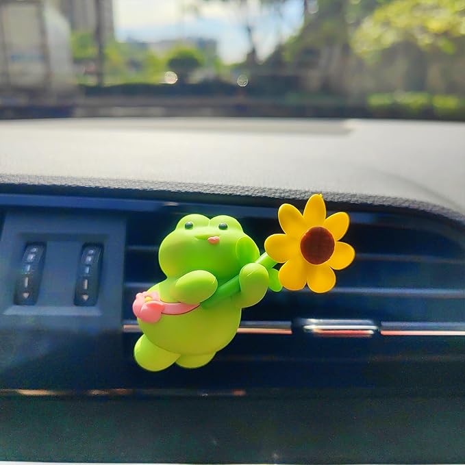 Cute Car Air Freshener for Women/Men, Pilot Car Vent Clips Creative Automotive Fragrance Air Diffuser, Outlet Flower Fan Automotive Decoration Interior Accessories (Flower Frog)