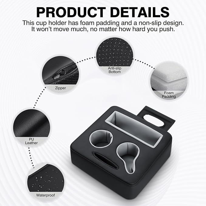 Autorder Back Seat Cup Holder for Car, Couch Cup Holder, Car Truck Boat RV Organizer, Holds Coffee Cups, Books, Phones, Remote Controls - PU Leather Black