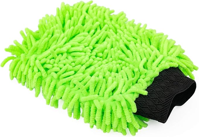 The Rag Company - Premium Chenille Microfiber Knobby Wash Mitts - Perfect for Car Washing and Detailing; Scratch-Free, Lint-Free, Double-Sided, Plush, and Absorbent; Lime Green + Blue (2-Pack)