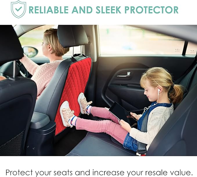 FH Group 2-Pack Diamond Stitched Faux Leather Back Seat Kick Protectors, Heavy Duty Car Kick Mat for Kids Waterproof Protection, Easy to Clean