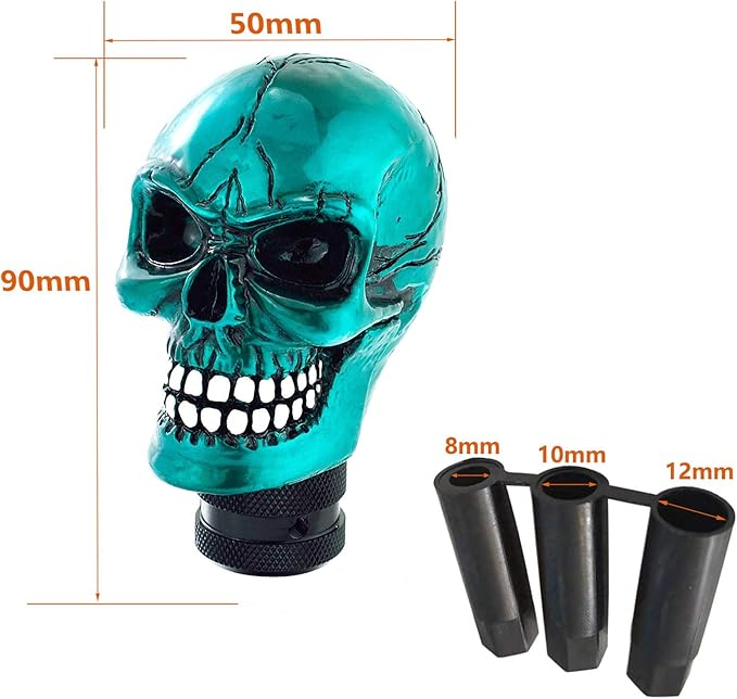Lunsom Skull Gear Stick Shifter Knob, Resin Gear Shift Head Shifting Stick Handle Car Transmission Fit Automatic Manual Vehicle (Cyan)