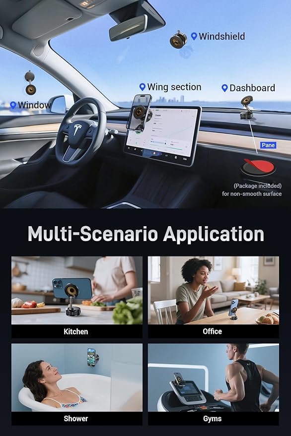 OUNIER Vacuum Magnetic Phone Holder for Car [120+LBS Strongest Suction & 3200gf Magnetic] 360° Adjustable Magsafe Car Phone Mount, Cell Phone Holders for Your Car for iPhone 17 Pro Max 16 15 14 13 12