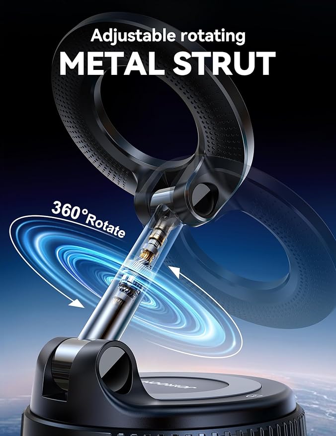 JOYROOM Magsafe Car Mount, Car Mount for iPhone with Strong Magnet, 360° Metal Strut Vacuum Suction Cup Phone Mount for iPhone 17 Air Pro Max/16 15 14 13 12 Series& Android Magsafe Case, Black