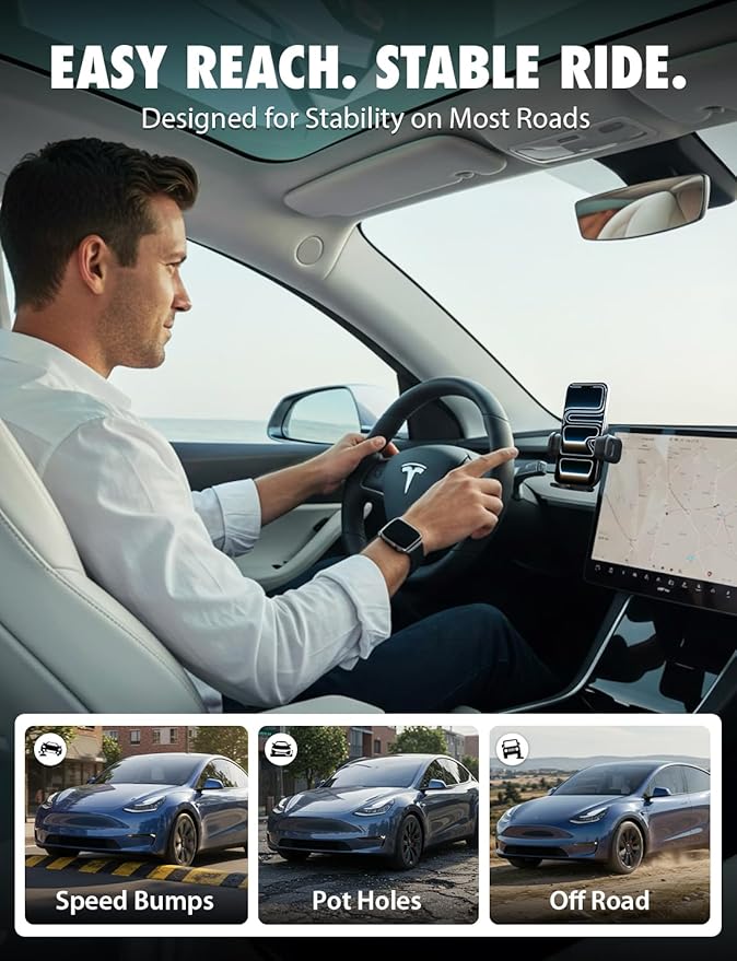 Bracketron TripGripPro Suction Cup Phone Mount for Car - 3-in-1 Tesla Phone Mount with 360° Rotation, Temperbond Suction Technology for Windshield Dashboard Display