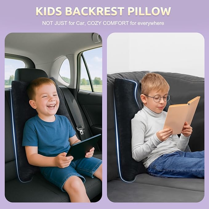 Car Pillow for Kids, Travel Pillow with Adjustable Strap, U-Shaped Pillow for Adults and Children to Support Head and Body Road Trip Essentials (Dark Grey)