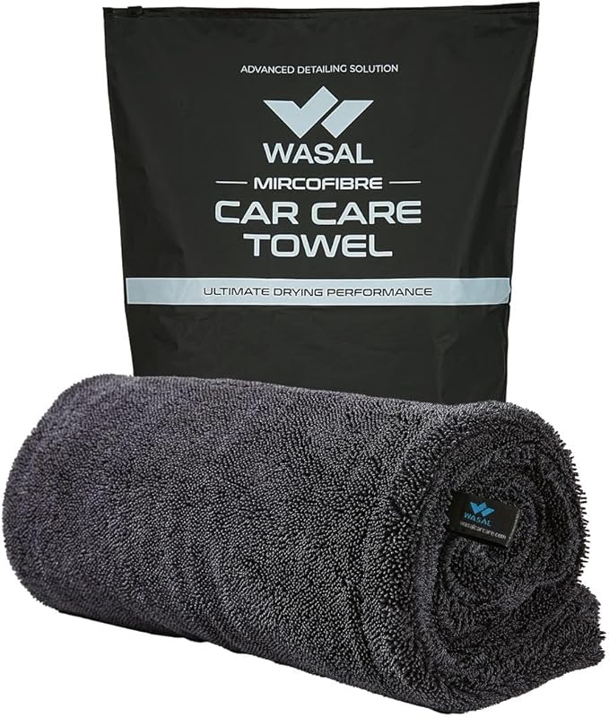 Wasal Car Drying Towel - 24" x 36" XL, Popular Pick Among Detailing Pro- 1300 GSM Microfiber Edgeless Twisted Loop Design - 70/30 Blend, Extra Large,Super-Fast Drying, Streak Free