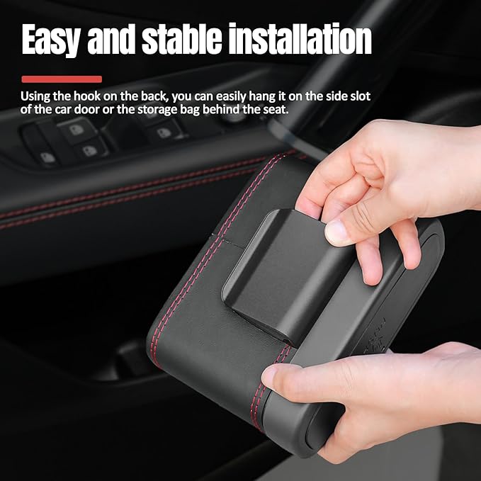 Wuyaoyao Car Trash Can with Lid, Leather Automotive Trash Bin with Garbage Bags, Leakproof Cars Door Hanging Garbage Can, Mini Multi-Purpose Vehicle Storage Organizer, Interior Car Accessories (Black)