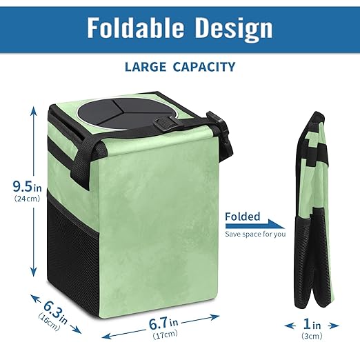 Sage Green Trash Can with Lid - Collapsible Reusable Waterproof Garage Bag, Automotive Garbage Can, Car Accessories Interior Organizer