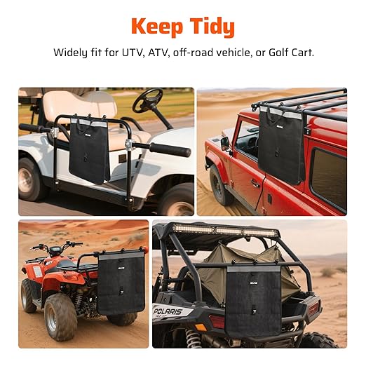 Ehaho UTV ATV Mesh Trash Bag with Reflective Strip, Universal Off-Road Trash Organizer, Large Mesh Sack with Carabiners, Fits Polaris RZR,Can-Am,CFMOTO,Arctic Cat,Pioneer,Golf Cart(Black)