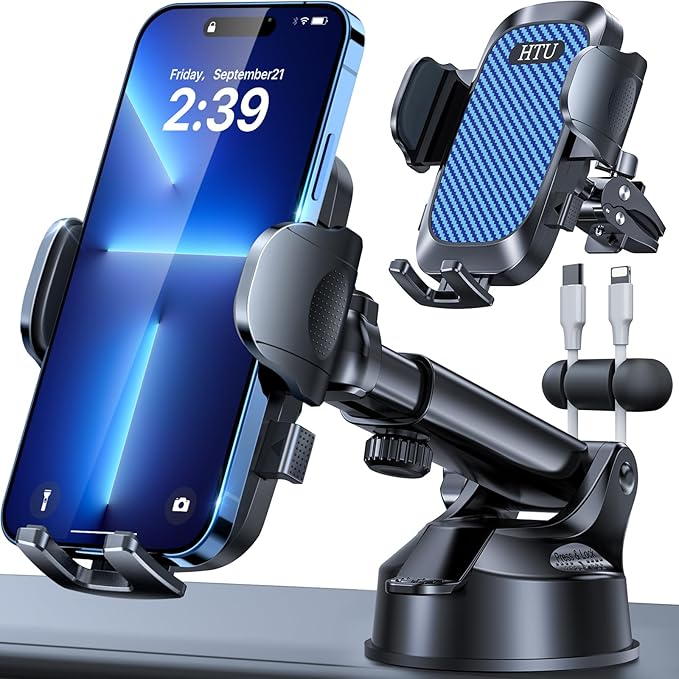 2026 Ultimate Best【True Military-Grade & Safety Cert】Car Phone Holder HTU【Upgraded 5-in-1 & 100+LBS Strongest Suction】360 Rotation Truck Windshield Dashboard Vent Mount Stand for iPhone Android, Blue