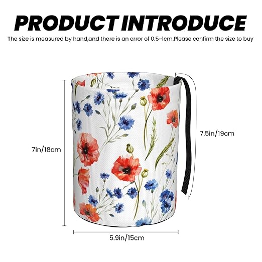 Car Trash Bag Watercolor Red Blue Flowers Waterproof Trash Small Car Can Portable Collapsible Car Garbage Can Hanging for Back Seat Floor or Hanging Headrest Car Decor Road Trip Essentials