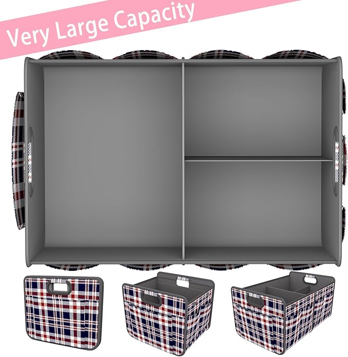 Homeve Trunk Organizer, Car Storage, Reinforced Handles, Collapsible Multi-Compartment Car Organizers, Foldable, Waterproof, 600D Oxford Polyester (Navy Blue Ripple, 2 Compart)