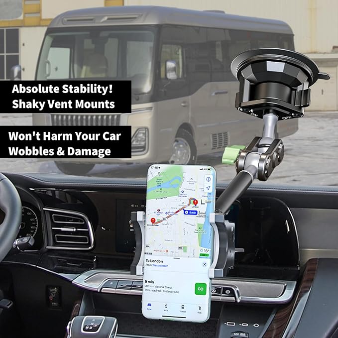 Car Phone Holder-Phone Mount for Car Windshield & Truck-Holder with 360° Rotating Metal Arm-Mount with Super Stable Suction Cup for All Vehicles