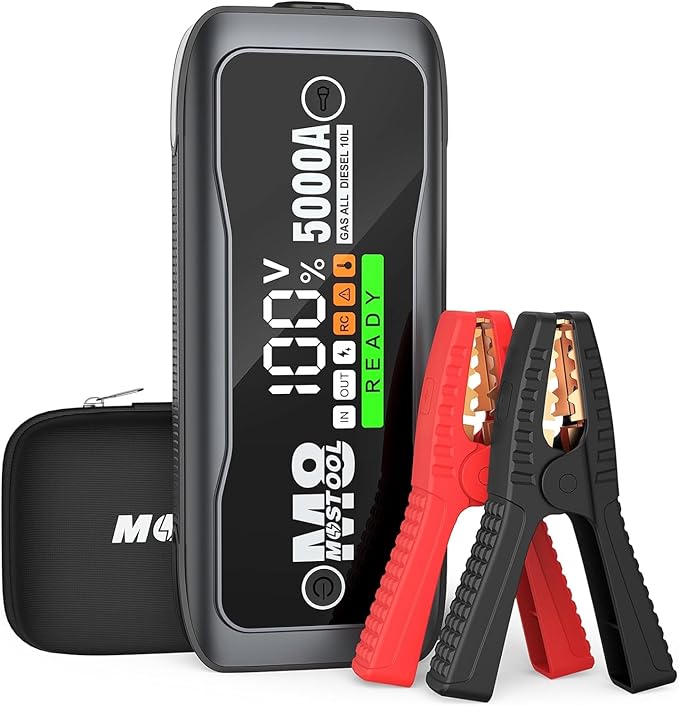MOSTOOL 5000A Car Jump Starter, 12V Portable Battery Booster with LED Display, Fits All Gas Engines and Up to 10.0L Diesel Engines,Gray