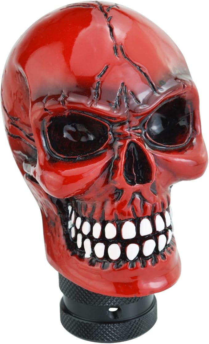 Lunsom Skull Gear Shift Head Resin Shifter Knob Car Transmission Shifting Stick Handle Fit Automatic Manual Vehicle (Red B)