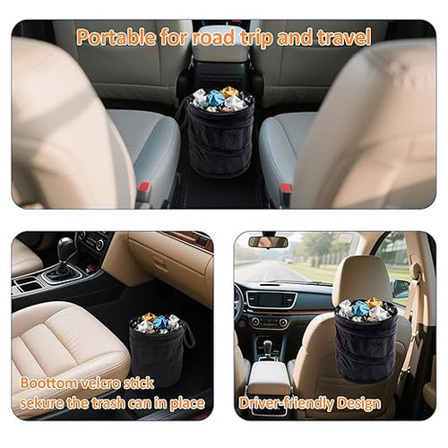 + Car Trash Can, 2 Packs Mini Collapsible Pop-up Car Garbage Can, + Foldable Trash Can, Multipurpose Portable Trash Bag for Truck/Minivan, RV, Camping & Small Spaces(2PCS)