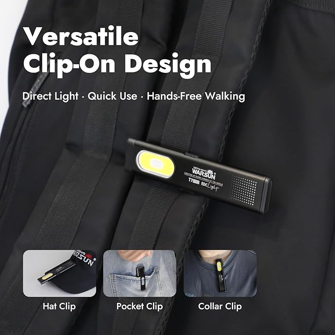 WARSUN Compact Multi-Mode Pocket LED Flashlight - 675LM, USB-C Rechargeable, IPX4, Dual Material, Red/Blue Strobe, for Everyday Carry & Travel