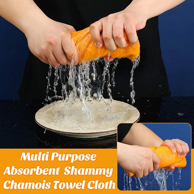 10 Pack Shammy Cloths Absorbent Cleaning Towels for Car Drying German Shammy Cloths Bulk Machine Washable Reusable Multi Purpose Orange Chamois Towels Anti Scratch for Home Cars Pet Wash