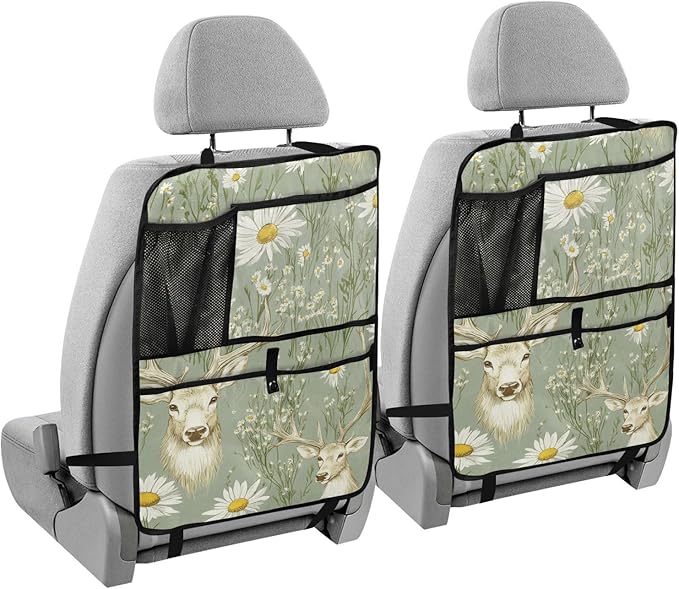 Sage Daisy Deer 2 Pack Backseat Car Organizer with Storage Pockets Seat Back Organizers for Kids Kick Mats Backseat Protector Automotive