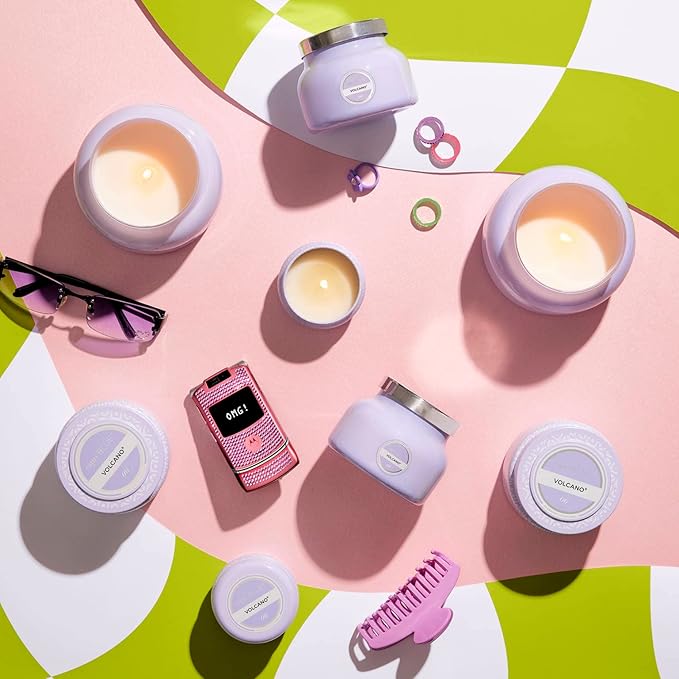 Capri Blue Volcano Printed Travel Tin Jar Candle - Luxury Candle with a Long Lasting Soy Wax Blend - Scented with Tropical & Fruity Fragrance (Lavender Color, 8.5 oz)