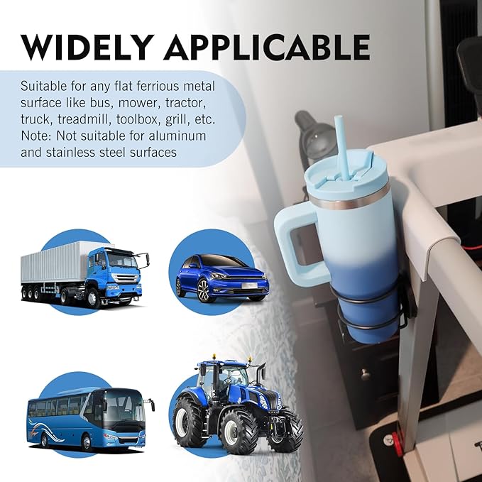 Universal Metal Cup Holder, Fashion Minimalist Ring Cup Holder, Magnetic Installation No Drilling Required, for Most Cars, Boats, RVs,Trucks,Tractor (Black)