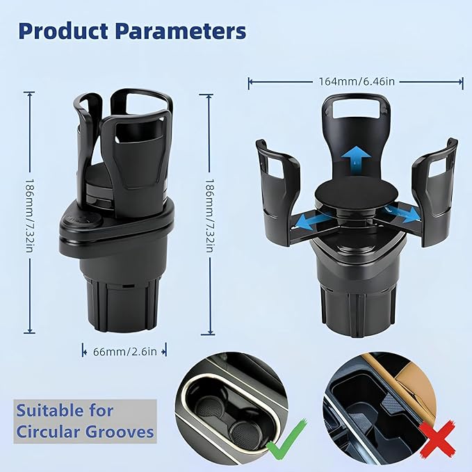 Car Cup Holder Expander, Cup Holder for Car Made of High Density Polymer with Piano Gloss Finish, Stable and Anti-Shake Design, Ideal for Commute, Road Trip