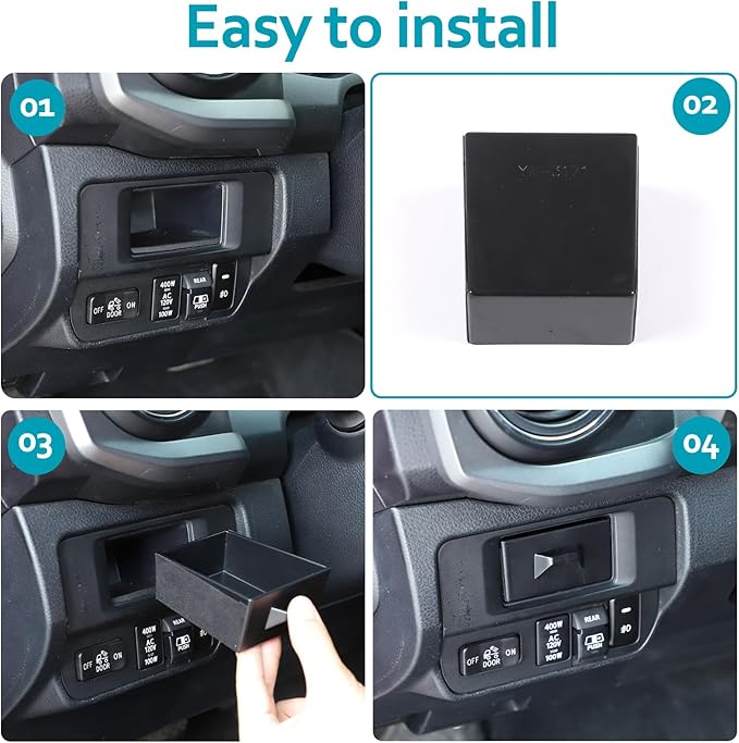 CHEAYAR Car Central Control Storage Box Compatible with Toyota Tacoma 2016-2022, Drivers Side Cubby Drawer, Coin Key Card Holder - Interior Tray Organizer Upgrade Accessories (Black - Minimalist)