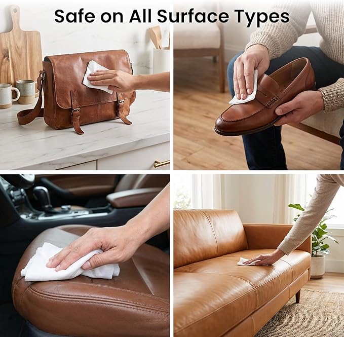 EVEO Leather Cleaner Wipes 4-in-1 Leather Cleaner and Conditioner for Furniture, Car Interior, Couch, Shoes & Purses – UV Protection, XL Moistened Cleaning Wipes Restore & Protect – 3 Pack (90 Total)