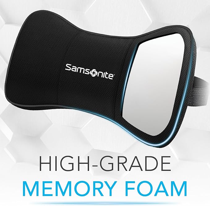 Samsonite Neck Pillow for Car – Ergonomic Memory Foam Headrest Cushion – Car Seat Support for Driving Comfort – Compact Neck Rest – Travel Pillow for Long Road Trip, Black