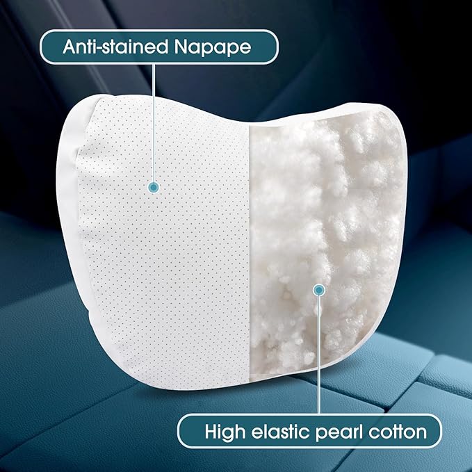 Upgraded Car Seat Neck Pillow - Adjustable Height Headrest Cushions - for Tesla Model 3/Y/S/X High-Elastic Pearl Cotton Inner & Ventilated Nappa Leather - Relieves Neck Pain 2 Pack Black