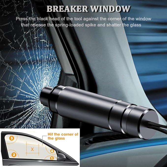 2-in-1 Emergency Car Escape Tool - Spring-Loaded Window Breaker & Seatbelt Cutter, Compact Lifesaver for Families, Portable Keychain Design (Black + Red)
