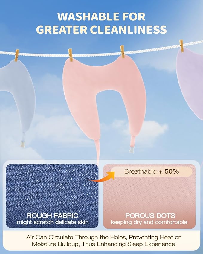 Memory Foam Kids Travel Pillow, Car Pillow for Kids, H-Shape Car Pillows for Sleeping, Removable Pillowcase, Adjustable, Porous Dots, Pink